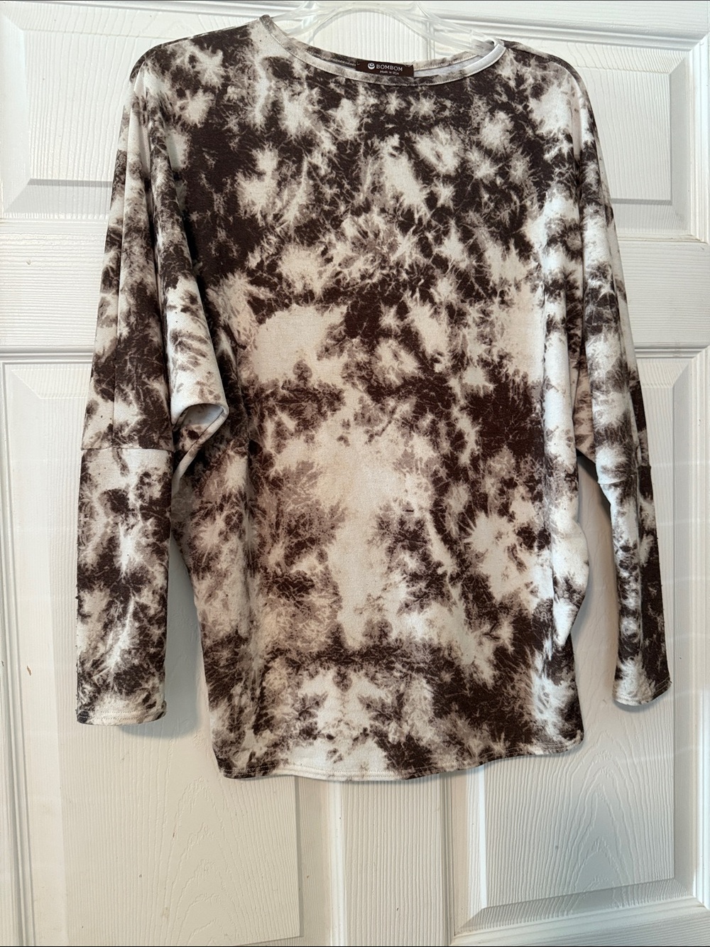 Women's Long Sleeve Tie-Dye Top - Brown & White